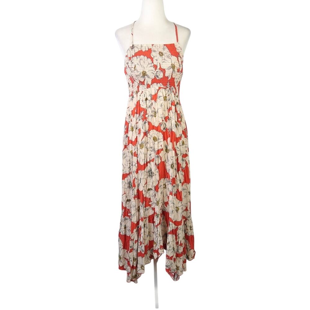 Free People Red and Cream Floral Midi Dress